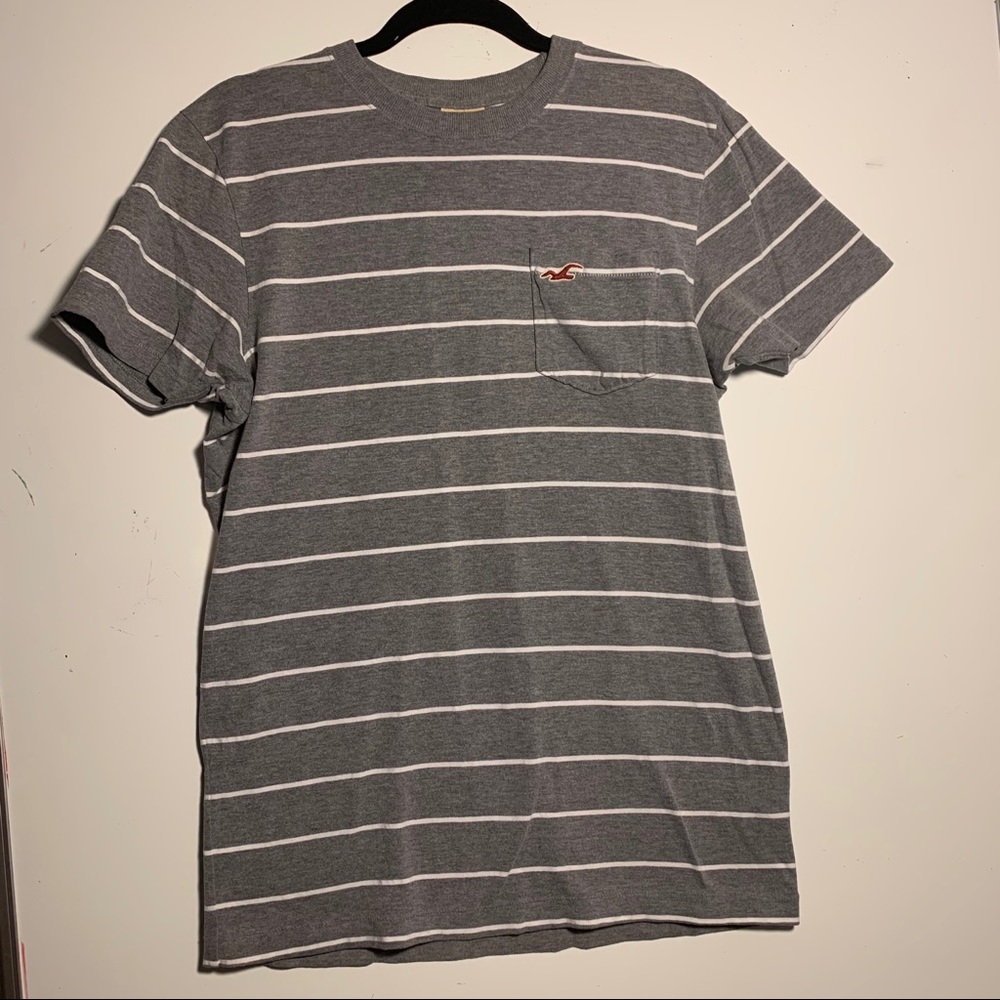 Hollister tshirt Mens Large Grey and white stripe